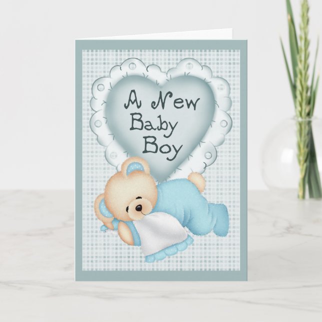 New Baby Boy Bear Announcement (Front)