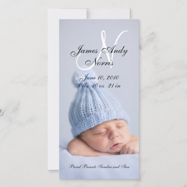 New Baby Boy Birth Announcement Photo Cards (Front)
