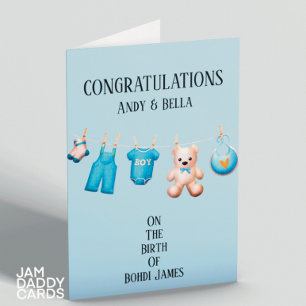New Baby Boy Blue Congratulations Customisable Card