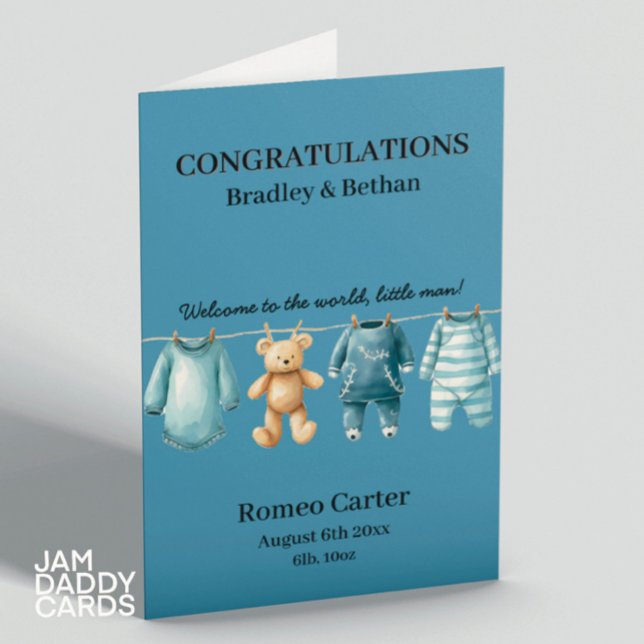 New Baby Boy Blue Customisable   Card (Creator Uploaded)