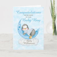 New Baby Boy Blue Penguin Moon