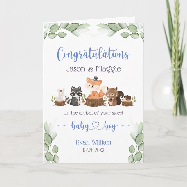 New Baby Boy Blue Personalised Congratulations Card (Front)