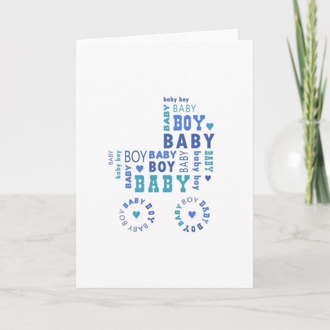 New Baby Boy Card - Pram Typography (Front)