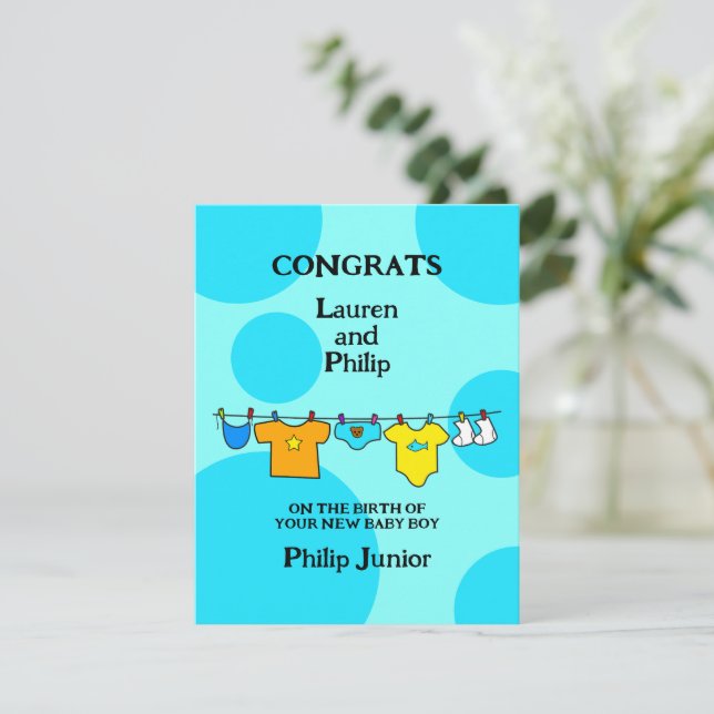 New Baby Boy Congratulations Customisable Card (Standing Front)