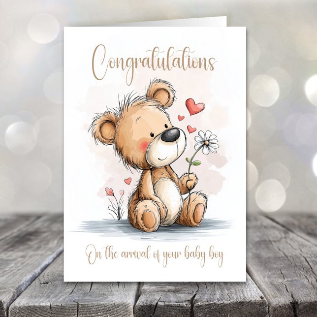 New Baby Boy Congratulations Teddy Bear Card (Creator Uploaded)