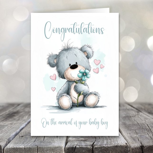 New Baby Boy Congratulations Teddy Bear Card (Creator Uploaded)