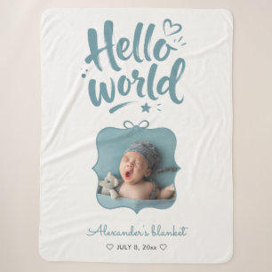 New Baby Boy Cute Photo Birth Hand Drawn Blue Bow Sherpa Blanket