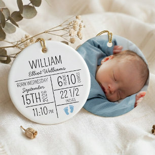New Baby Boy First Christmas Birth Stats Photo Ceramic Ornament