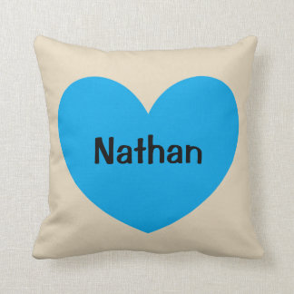 New Baby Boy Personalised Blue Heart with Name Cushion