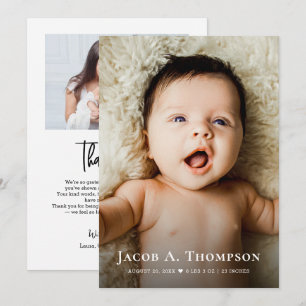 New Baby Boy Photo Thank you Heart Modern Birth Announcement