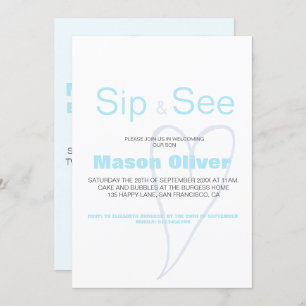 New Baby Boy Sip and See with statistics Invitation