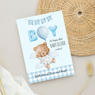 New baby boy Teddy Bear with Balloons Card
