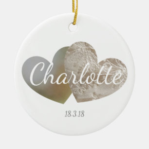 New baby/ christening lace & pearl heart ornament