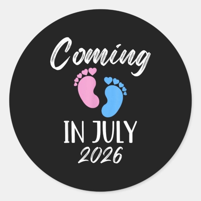 New Baby Coming In July 2026 Funny Baby Shower Boy Classic Round Sticker (Front)