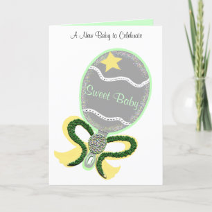 New Baby Congratulations Green Yellow Rattle Card