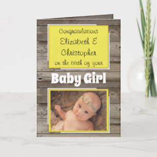New Baby congratulations photo rustic yellow Card