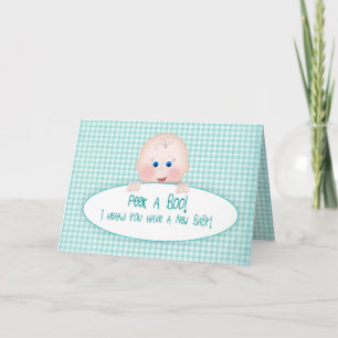 New Baby Congratulations,  Teal/Aqua Gingham/ Baby Card