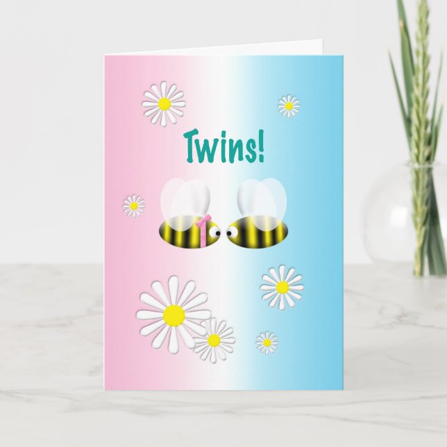 New Baby Congratulations Twins Boy and Girl Card (Front)