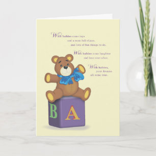 New Baby Congratulations with Teddy Bear on Blocks Card