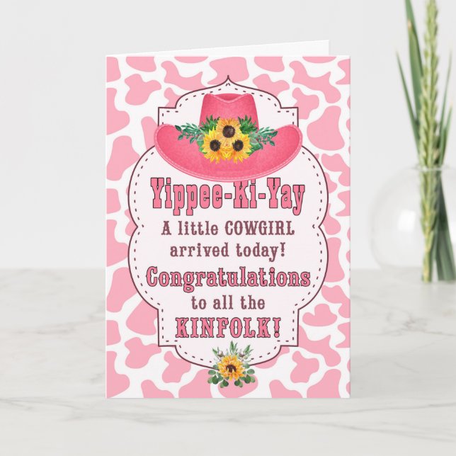 New Baby COWGIRL Western Pink Congratulations Card (Front)