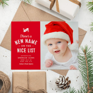 New baby cute two photo red Christmas Holiday Card