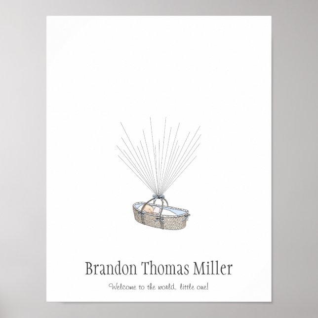 New Baby Fingerprint Balloon Guestbook - Blue (Front)