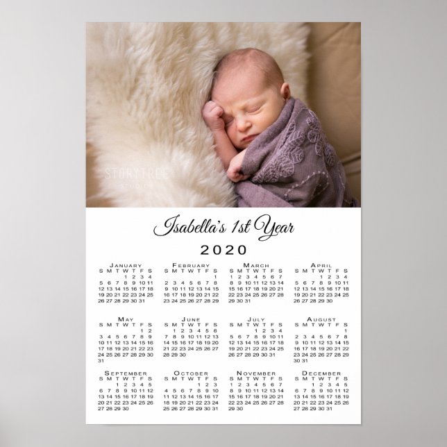 New Baby First Year Photo and Name 2020 Calendar Poster (Front)