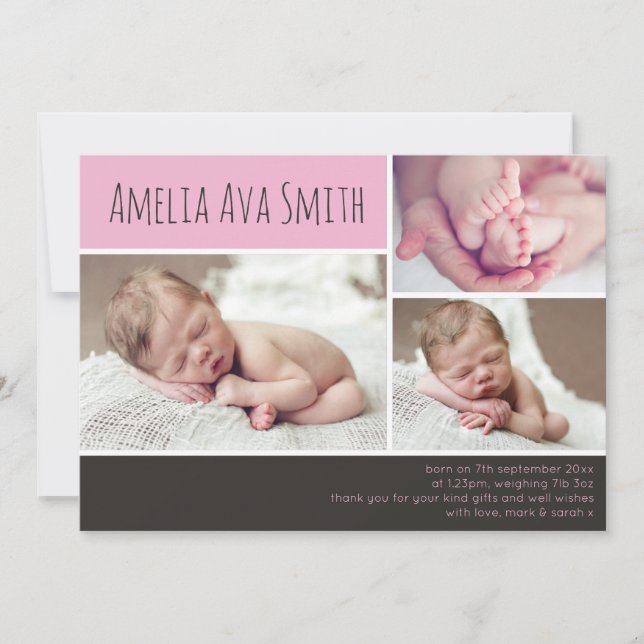 New baby girl announcement/thank you card (Front)