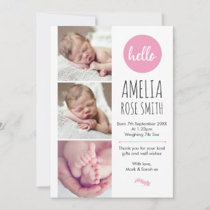 New baby girl announcement/thank you card A5