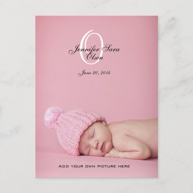 New Baby Girl Birth Announcement Photo Post Cards (Front)