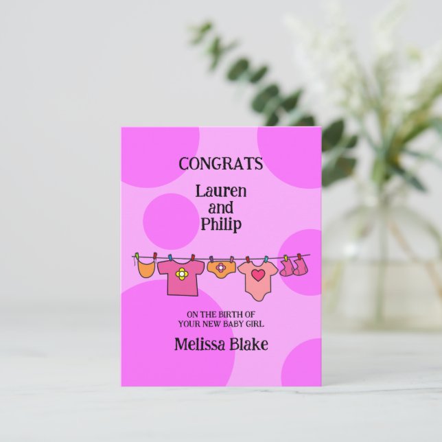 New Baby Girl Congratulations Customisable Card (Standing Front)