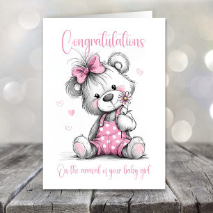 New Baby Girl Congratulations Teddy Bear Card
