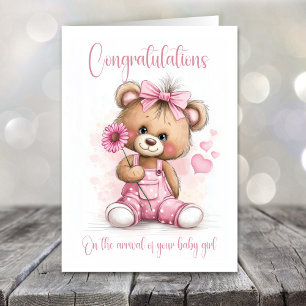 New Baby Girl Congratulations Teddy Bear Card
