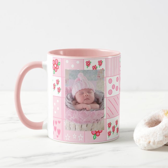 New Baby Girl Customised Photo Coffee Mug (With Donut)