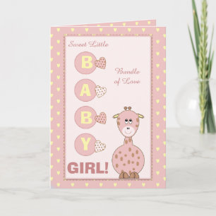 New Baby Girl cute giraffe pink Card