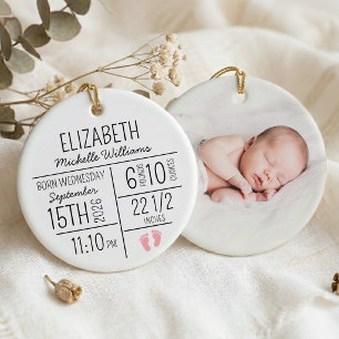 New Baby Girl First Christmas Birth Stats Photo Ceramic Ornament