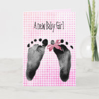 New Baby Girl Footprints On Gingham