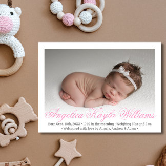 New Baby Girl Newborn Birth Stats Pink | PHOTO Announcement