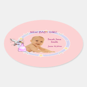 New Baby Girl Oval Sticker