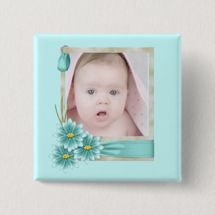 new baby girl photo modern Birth Announcement 15 Cm Square Badge