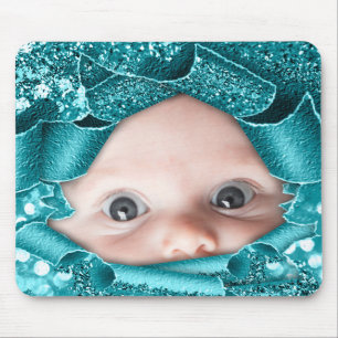 New Baby Girl Photo Mother to Be Teal Glitter Mouse Pad