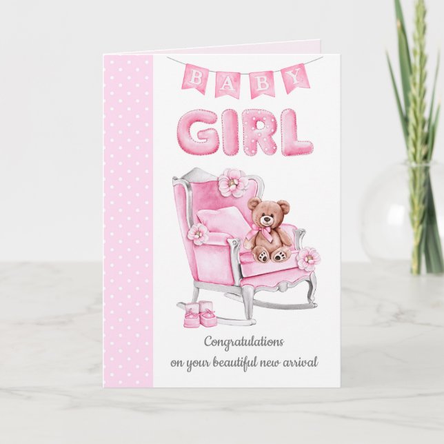 New baby girl pink dots greeting card (Front)