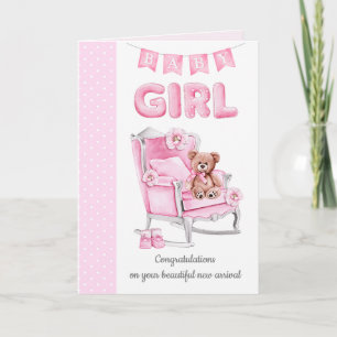 New baby girl pink dots greeting card