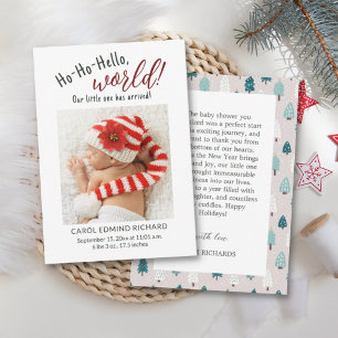 New Baby Holiday Birth Stats Photo Baby Shower Thank You Card