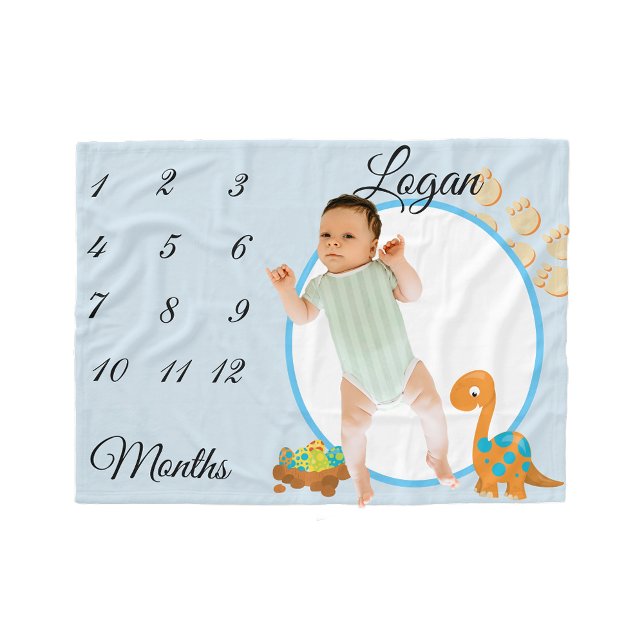 New Baby Infant Milestone Dinosaur Keepsake Photo Fleece Blanket (Creator Uploaded)