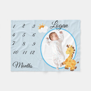 New Baby Infant Milestone Giraffe  Keepsake Photo Fleece Blanket