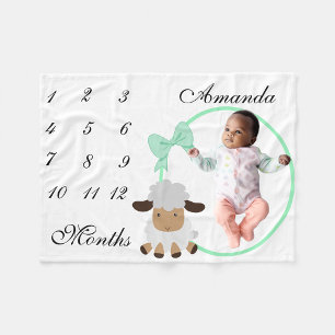 New Baby Infant Milestone Green Boy Girl Lamb Fleece Blanket