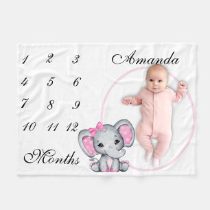 New Baby Infant Milestone Pink Elephant Pink Photo Fleece Blanket