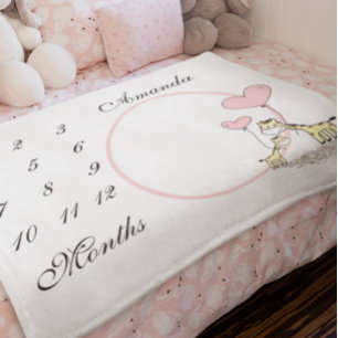 New Baby Infant Milestone Pink Giraffe Photo Fleece Blanket