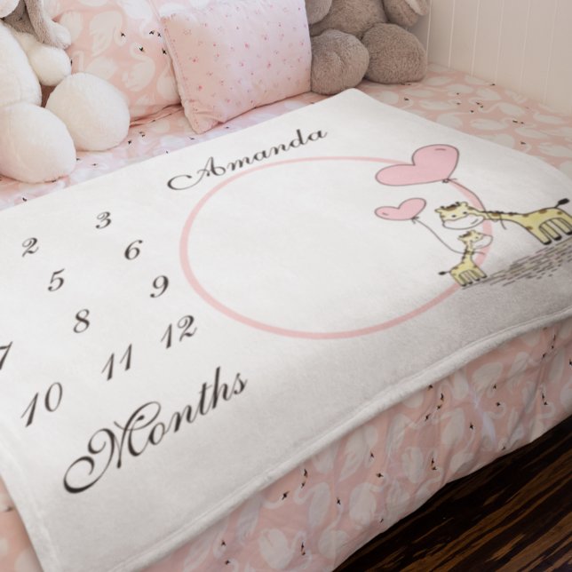 New Baby Infant Milestone Pink Giraffe Photo Fleece Blanket (Creator Uploaded)